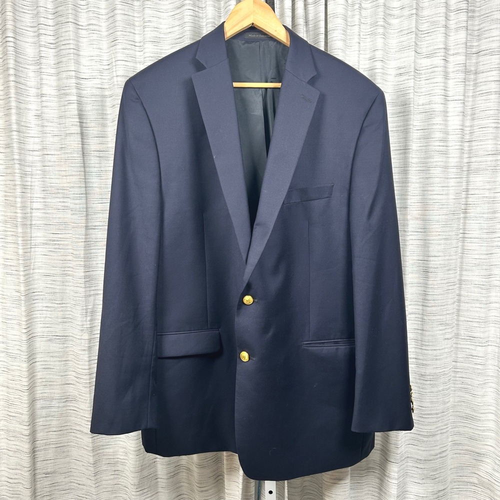 Lauren Ralph Lauren Blazer Navy Blue Mens 48L 100% Wool Gold Crest Buttons EUC